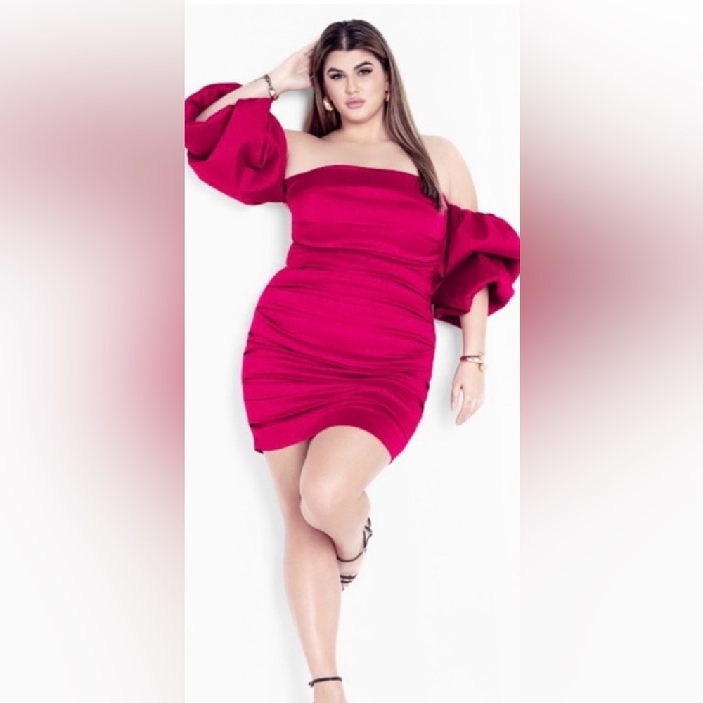 City Chic Pink Ruched One Shoulder Bodycon Dress